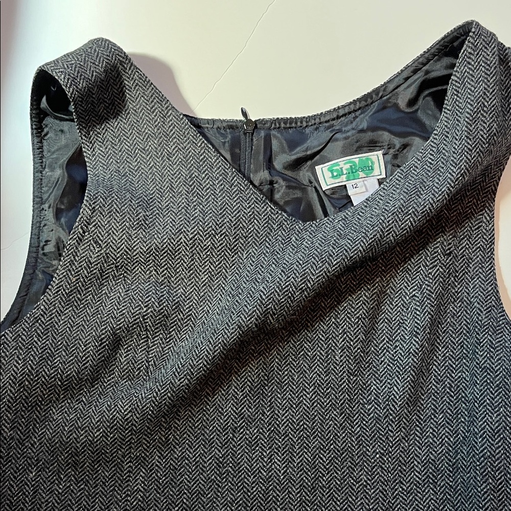 L.L. Bean Black and White Herringbone Wool Dress - Picture 3 of 14